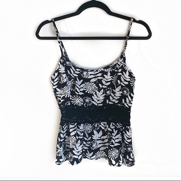 Deb Tops - Floral Black and White Lace Peplum Crop Top!